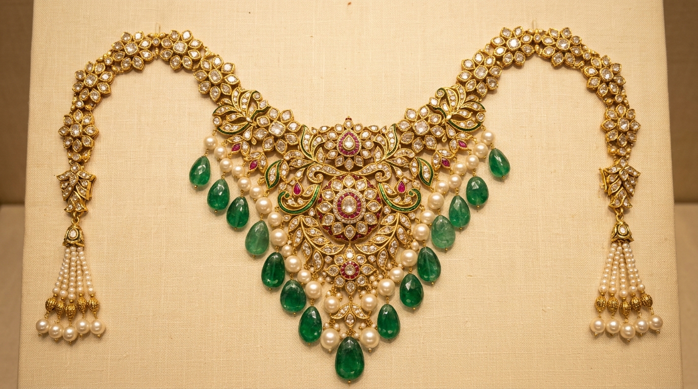 Royal Indian Bridal Polki and Emerald Necklace